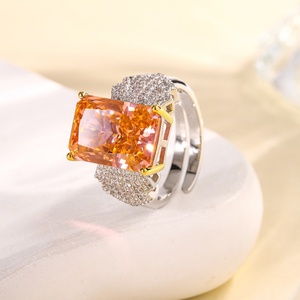 Fashion Jewelry Eco-friendly Copper Dazzling Brilliance 10*14MM Green Zircon Flower <b>Ice</b> Cut High Carbon Diamond <b>Ring</b> - Product Image 3
