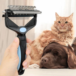 Commercio all'ingrosso della fabbrica in Silicone manico PP + TPR materiale doppio lato Pet nodo aperto pettine cane gatto sicuro Dematting Grooming pettine - Product Image 2