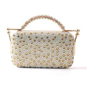 DAQI New Fashion Luxury Cotton Linen Evening Wedding <b>Party</b> <b>Bags</b> Polyester Lining Diamond Design Snap Closure Shoulder Strap - Product Image 5