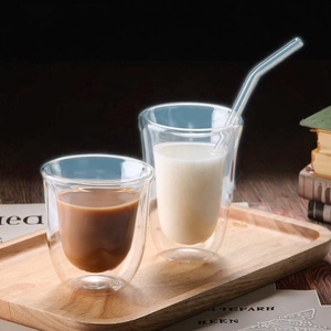 Tazze da Caffè e Tè in <span class=keywords><strong>Vetro</strong></span> Borosilicato a Doppia Parete <span class=keywords><strong>Trasparente</strong></span>, Ecologiche e Moderne, 80ml/250ml/300ml con <span class=keywords><strong>Piattini</strong></span>, per il Ritorno a Scuola - Product Image 5