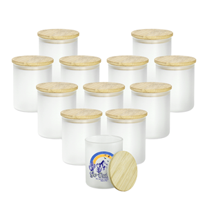 Frascos de vidrio esmerilado transparente de boca ancha y coloridos para velas aromáticas, con soporte de bambú blanco mate y logotipo grabado, estilo linterna, para Pascua - Product Image 1