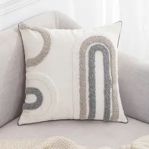 Innermor Boho Home Morocco Handmade Cusions 100% Cotton Soft Cushions Ivory Grey Cushions Geometric Design Pillows