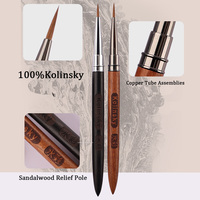 Kuas Kuku Profesional Gagang Kayu Desain Klasik Mewah Bulu Kolinsky Asli Ferrule Crimped untuk Salon Kecantikan, Manikur, dan Lukisan Bunga