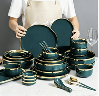 Service de vaisselle en céramique de luxe vert, assiettes à dîner, assiettes à salade, bols à soupe, pour restaurant et hôtel