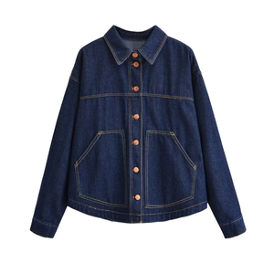 <b>Women</b> 2026 <b>Spring</b>/Autumn New Fashion Solid Breathable Short Denim <b>Jacket</b> Casual Vintage Long Sleeve Outerwear - Product Image 1