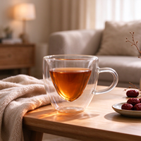 Tasses à thé au lait en forme de cœur personnalisables, tasses à café en verre à double paroi