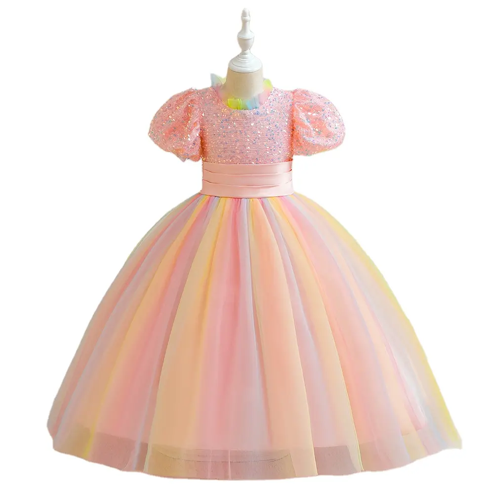 高品質の夏のフォーマルなスパンコールの装飾子供服幼児の女の子のパーティードレス甘い女の子のドレス
