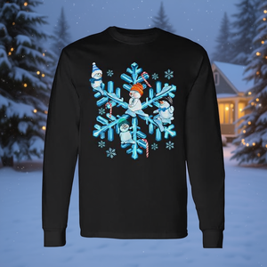 Camiseta de manga larga navideña a juego para la familia con diseño de copo de nieve azul y muñeco de nieve - Product Image 3