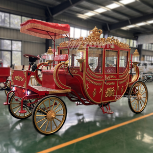 Charrette royale électrique dorée à 4 roues, design orné, pour mariages et visites touristiques, chariot à chevaux grandeur nature conduisable - Product Image 3