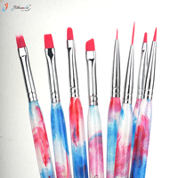 Nuevo Set Profesional de 10 Pinceles de Uñas Acrílicos con Degradado de Purpurina Azul y Rosa para Arte de Uñas, Esmalte en Gel UV y Pintura Francesa