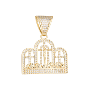 14K 镀金最后的晚餐吊坠 CZ 十字架吊坠 Dijes De La Ultima Cena Oro Laminado 宗教天主教珠宝吊饰 - Product Image 1