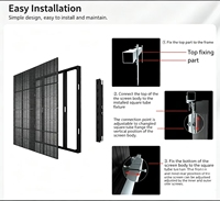 Écran LED flexible en grille, montage mural intérieur, panneau noir, installation fixe, affichage transparent