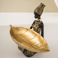 Objets décoratifs pour le salon Statue de femme noire africaine en résine Assiette à fruits Plateau tribal Feuille de rangement pour décoration de table