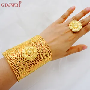 GDJWRI BR80 Роскошные Большие покрытые ювелирные изделия женские браслеты арабские новейшие ювелирные изделия настоящее золото и набор колец