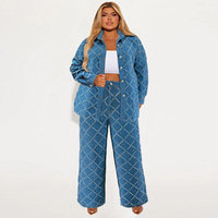 Produits Tendances 2024 Nouveaux Ensembles en Jean Denim Grande Taille Cardigan Femme Manteau à Manches Longues Frangé Ensemble Jean pour Femme