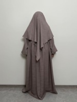 Ensemble Deux Pièces Kimar et Abaya LM020+511 Crêpe Lin Texturé, Compatible Allaitement Maternité Fermeture Éclair, Grande Taille, Jilbab de Prière Islamique