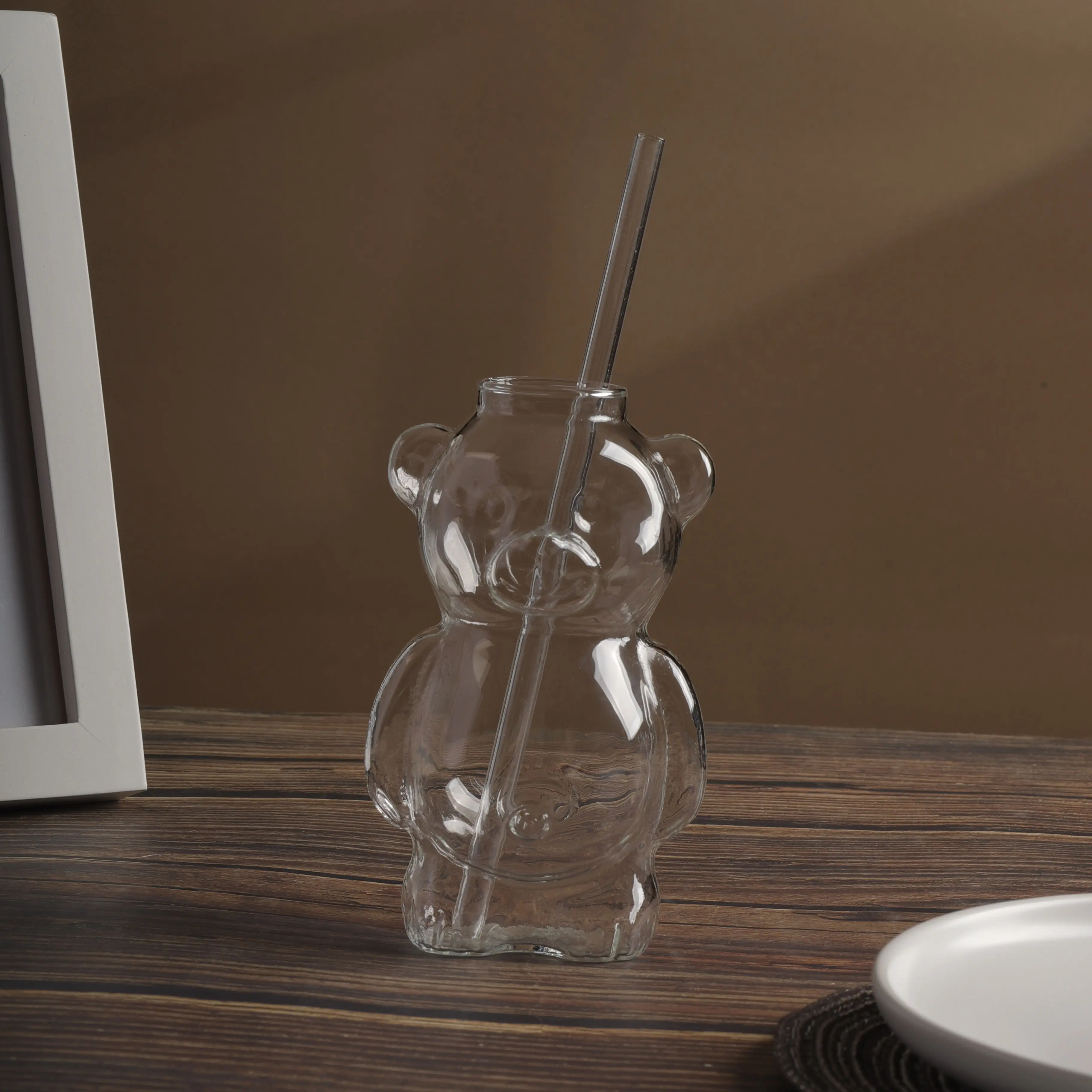 Tasses de tasse d'eau de café en verre de forme d'ours droit transparent résistant à la chaleur