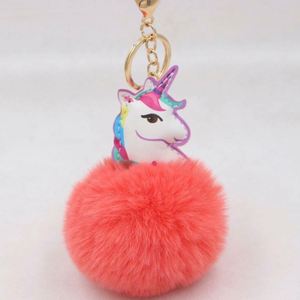 패션 귀여운 봉제 유니콘 열쇠 고리 유니콘 폼 열쇠 고리 퍼프 공 가짜 모피 푹신한 열쇠 고리 퍼지 여성 매력 액세서리 - Product Image 5