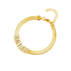 Gold Plated Stainless Steel Personalized Engraved Charm Bracelet & Crystal <b>Spacer</b> for Men & Women | Waterproof & Hypoallergenic - Product Image 5