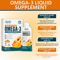 Huile de poisson liquide OKTW Omega-3 avec vitamine D, DHA et EPA, saveur mangue pêche, soutient la santé des yeux et du système immunitaire, soutien nutritionnel quotidien