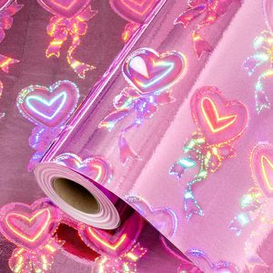 Yarcony Pink Heart <b>Wrapping</b> <b>Paper</b> 17 In X 33 Ft Holographic Metallized Gift Wrap For Birthday - Product Image 1