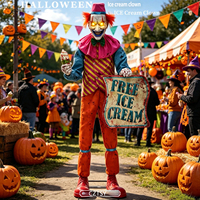 Nouvelle Décoration d'Halloween 2026 : Grand Clown Glace de 1,8 m avec Capteur Infrarouge pour Maison Hantée et Salle Secrète