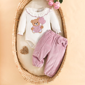 Otoño Invierno lindo oso patrón de manga larga bebé niña dulce traje <span class=keywords><strong>Joker</strong></span> pantalones transfronterizo exclusivo algodón diseño Floral - Product Image 6