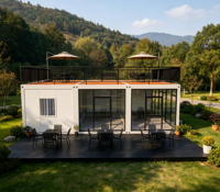 Casa Modular Prefabricada de Paneles Sándwich con Fachada de Vidrio Completa y Gran Terraza en el Techo, Diseño Moderno, 20 pies/40 pies