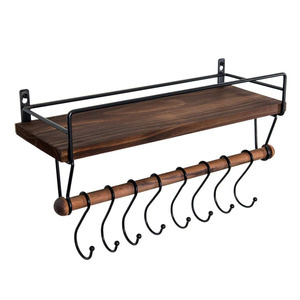 Solución de almacenamiento para baño y cocina, estante flotante de madera rústica con 8 ganchos, toallero extraíble montado en la pared, popular y asequible - Product Image 3