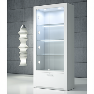 Vitrine moderne blanche brillante 80x40x196 cm avec éclairage LED et portes en verre - Product Image 3