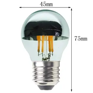 6WG45ハーフクロームシルバーミラー電球調光可能ヴィンテージグローブライトE26/E27装飾LEDエジソン電球