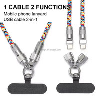 Moda Nylon Trenzado 2 en 1 Crossbody USB Cable Teléfono Cordón USB C a Tipo C Correa Cable de carga