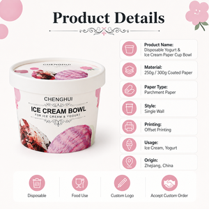 Coppette di Carta Usa e Getta per <span class=keywords><strong>Gelato</strong></span> con Coperchi, Ciotole Personalizzate per Yogurt, Confezioni Ecologiche per Dessert Surgelati da Asporto - Product Image 2