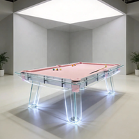 Table de billard de luxe professionnelle en verre trempé, design italien, 7ft 8ft, avec plateau en verre, tissu rose et poches