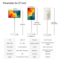 Pantalla Inteligente Portátil de 27 Pulgadas con Pantalla Táctil IPS Android 15, Resolución 1080p, Asistente de Voz de Google, Soporte de Pie, Certificaciones CE/FCC/EDLA/ROHS, OEM/ODM