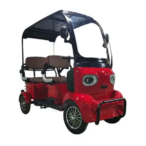 Solar Power 4 Wheels Electric Tricycle 1000W Four Passengers Drum Brake Vehicle Car with Solar Power Roof