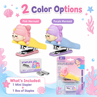 Ensemble de mini-agrafeuses sirène mignonnes avec 1000 agrafes, portable, pour bureau, école, cadeau, 2 couleurs