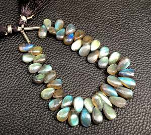 Super qualité 7 pouces Long brin naturel BlueFlashy Labradorite pierre précieuse lisse poire forme Briolette perle bijoux fabrication fournitures - Product Image 2