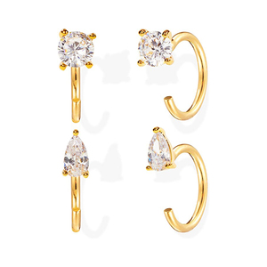 CANNER Lot de 4 boucles d'oreilles manchette en argent sterling S925 multi-styles en forme de C avec zircon géométrique, sans perçage, pour cartilage - Product Image 1