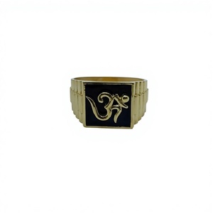 Spiritual 22K Gold Om Signet <b>Ring</b> for <b>Men</b> Square Black Enamel Religious Spiritual Statement Band - Product Image 3