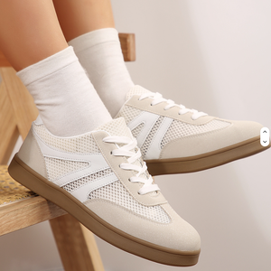 <b>White</b> Mesh <b>Lace</b>-up Sneakers Round Toe Breathable Rubber Outsole EVA Midsole All Seasons Style - Product Image 2