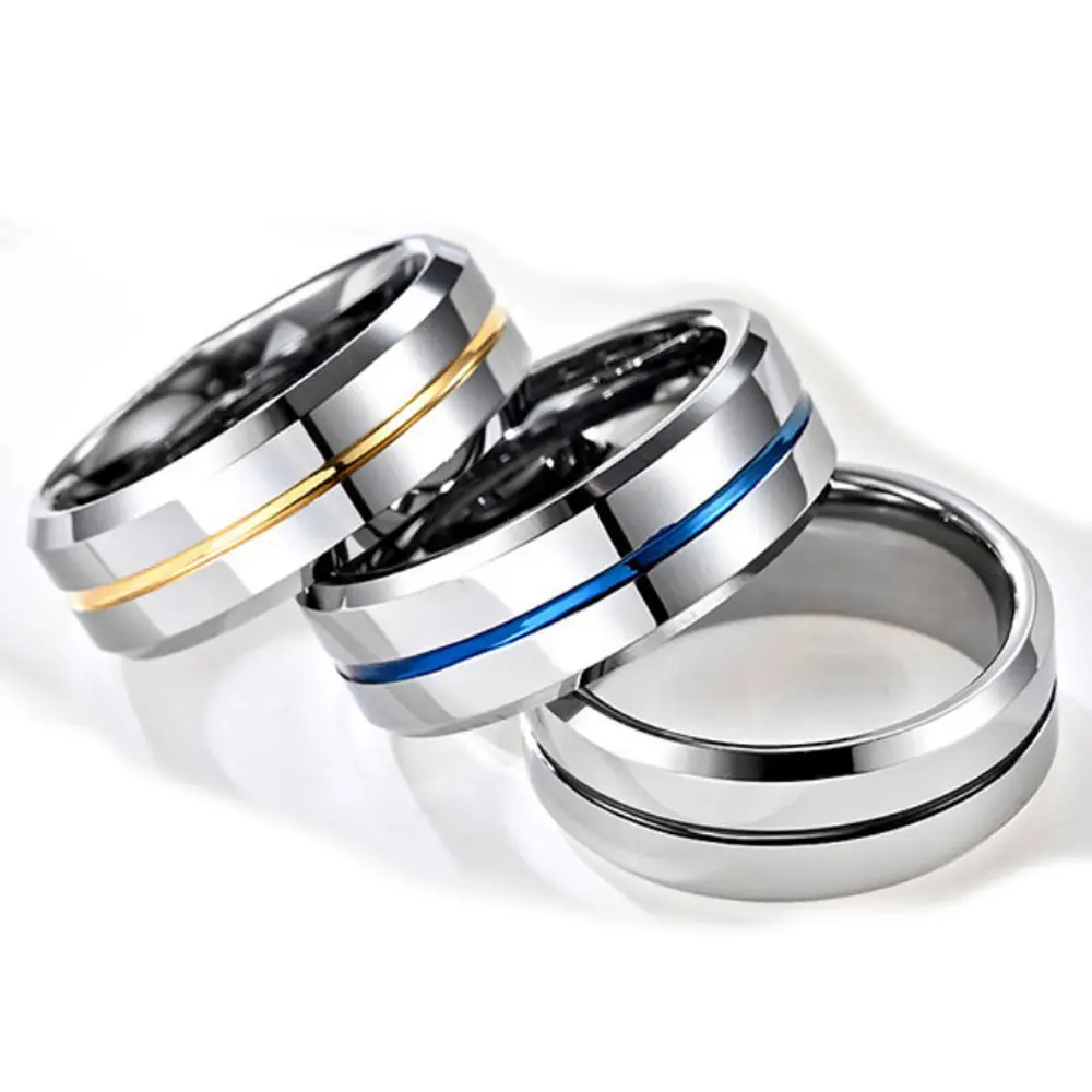 แหวนทองทังสเตนแบบร่องสำหรับผู้ชายแหวนเหล็กทังสเตนกว้าง6/8มม. แหวนเครื่องประดับแฟชั่น