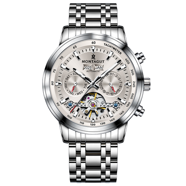 MONTAGUT Men's Watch 3ATM Waterproof Fashion 42MM Mechanical Watch Stainless Steel Men's Luminous Wristwatches