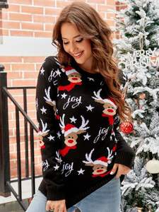 <span class=keywords><strong>Pull</strong></span> jacquard personnalisé unisexe motif cerf, <span class=keywords><strong>pull</strong></span> <span class=keywords><strong>de</strong></span> <span class=keywords><strong>Noël</strong></span> moche pour la famille, motif floral décontracté pour la saison d'automne - Product Image 5