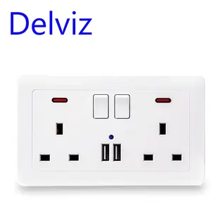 Der Delviz-Schalter steuert die Steckdose, 146mm * 86mm 5V 2,1 A Dual-USB-Ladeans chluss, AC 110V ~ 250V 13A UK-Standard-Wand-USB-Buchse