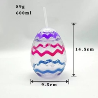 Gobelets en plastique PET de 550 ml en forme de dessin animé, style œuf de Pâques de Noël, gobelet de jardin avec paille