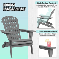 Chaise Adirondack d'extérieur en bois massif avec dossier pliable, style américain, pour patio, plage, cour, maison d'hôtes