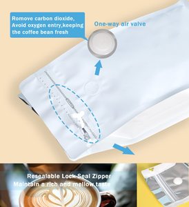 Tùy chỉnh in logo 16oz mờ Lá Trắng đứng lên đáy phẳng Zip khóa thực phẩm túi Cà Phê Rang Có Van - Product Image 3