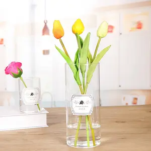 Özel uzun boylu silindir yeşil kare cam vazo çiçek soyut tasarım düğün masa veya Art Deco tarzı süslemeleri için