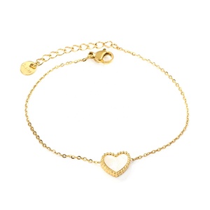 Fashion 18k Gold Plated Dainty Chain <b>Charm</b> <b>Bracelet</b> Couple Stainless Steel Jewelry White Shell love Heart <b>Bracelet</b> for Women - Product Image 1